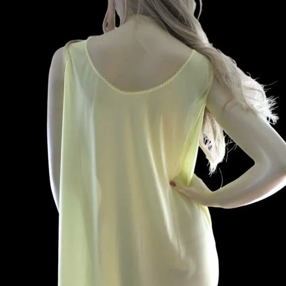 Vintage 70s Yellow Chiffon Nightie Sheer Floral Trim Deadstock Lingerie Size S - Picture 6 of 8